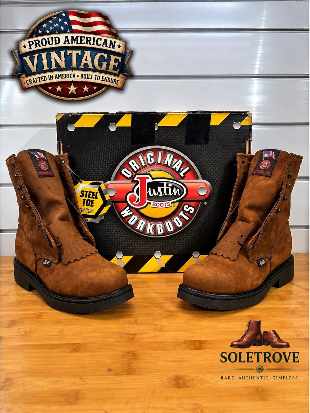 Justin Vintage Men's Brown  Boots 795 Steel Toe Sz 7.5 EE